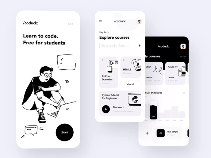 21 inspirujących projektów UI aplikacji mobilnych na 2022 rok - aplikacja do nauki programowania
