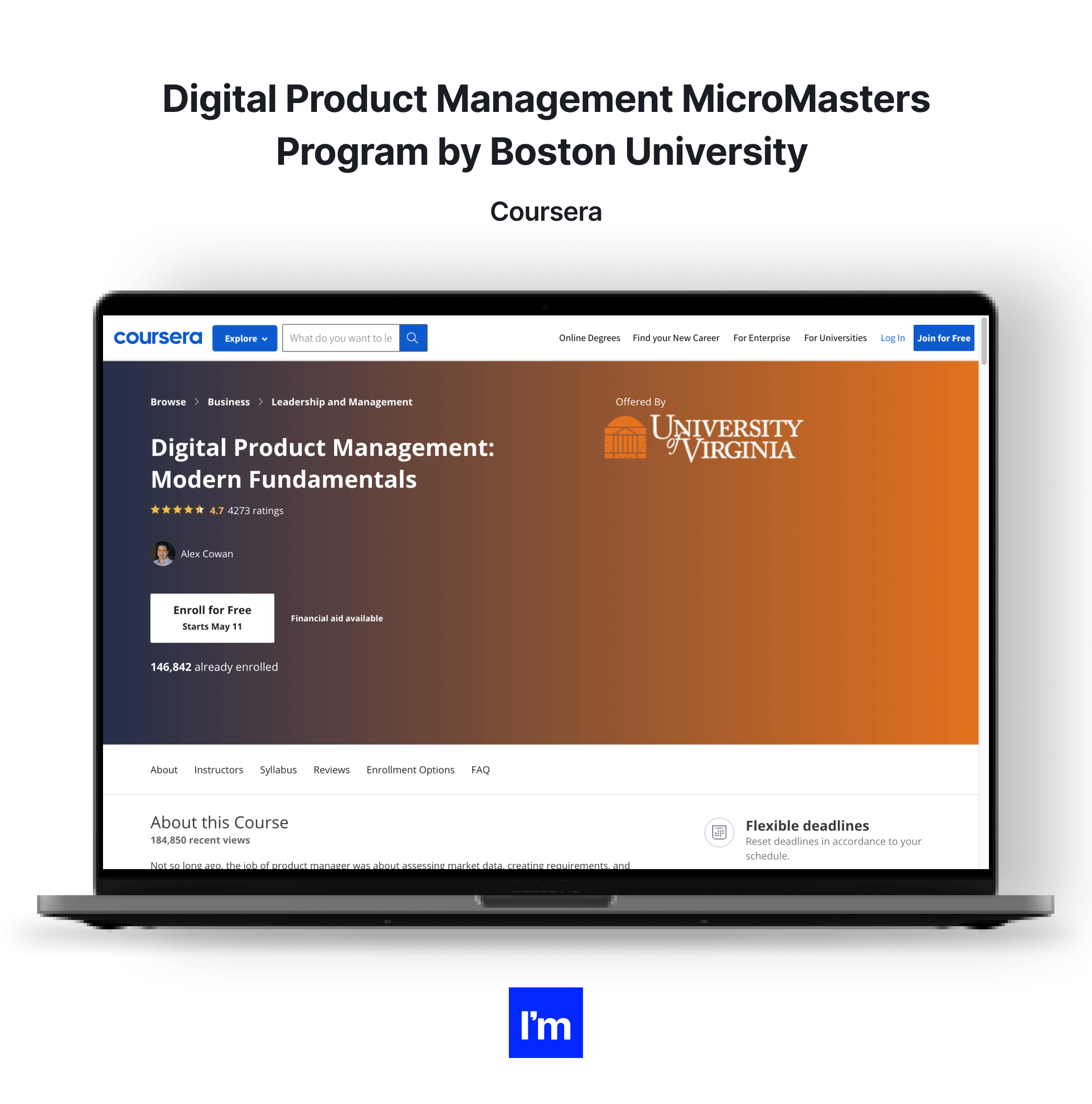Top 10 Product Management Certification Programs - Digital Product Management Modern Fundamentals by the University of Virginia