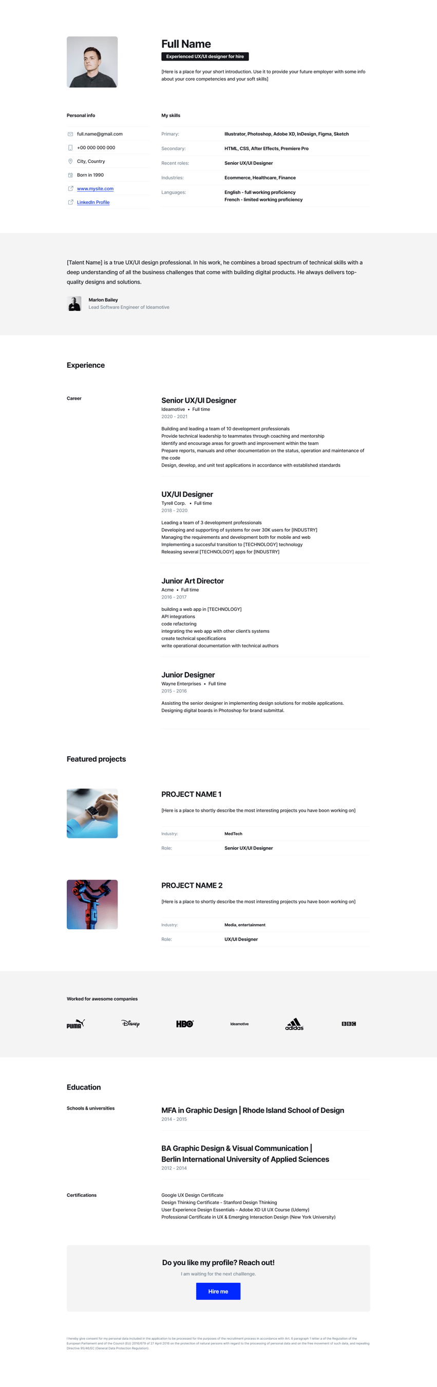 Free UX/UI Designer Resume Template
