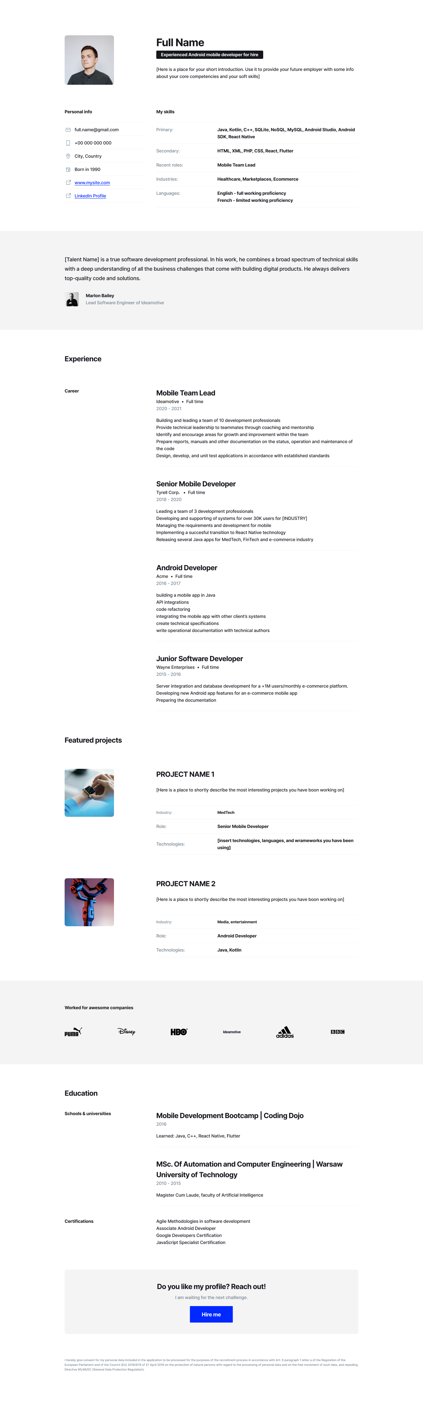 ANDROID DEVELOPER RESUME