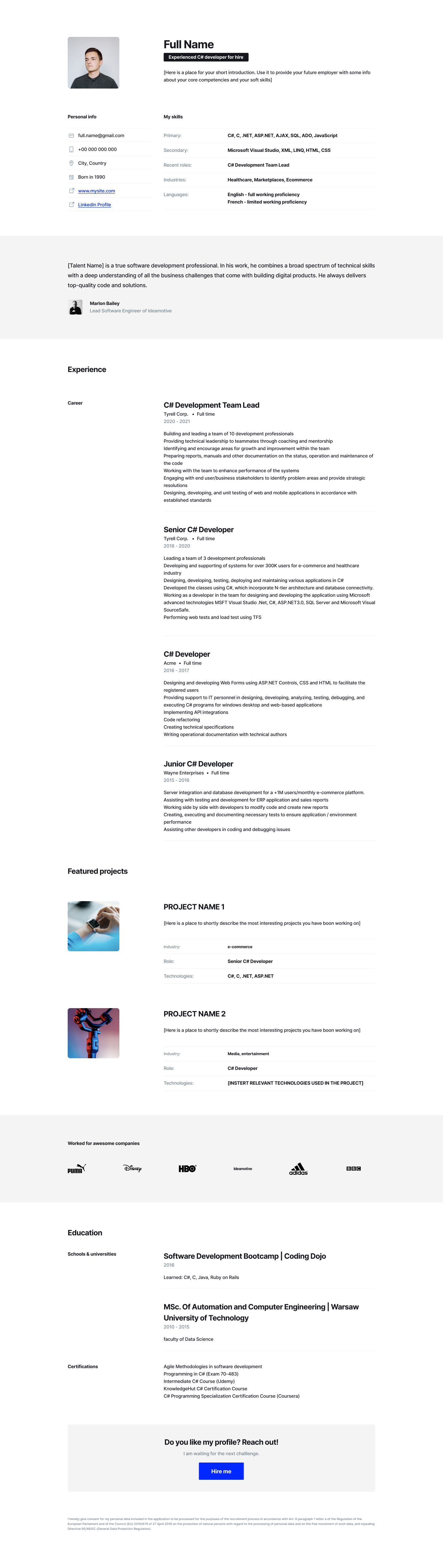 C# DEVELOPER RESUME