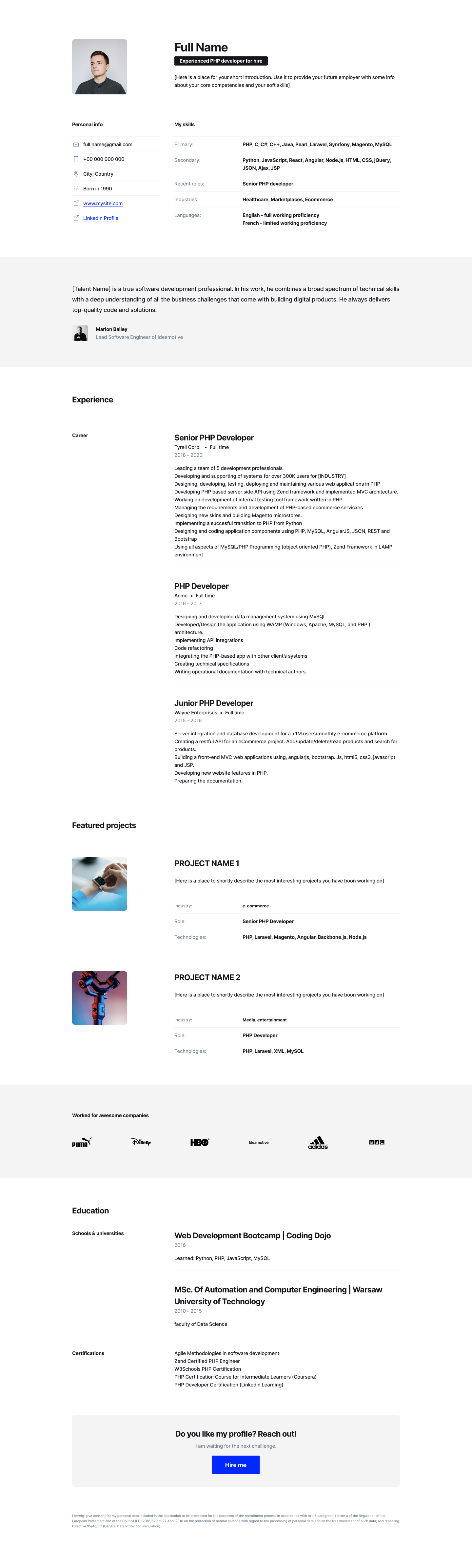 PHP DEVELOPER RESUME