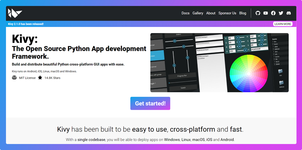 kivy open source python app development framework