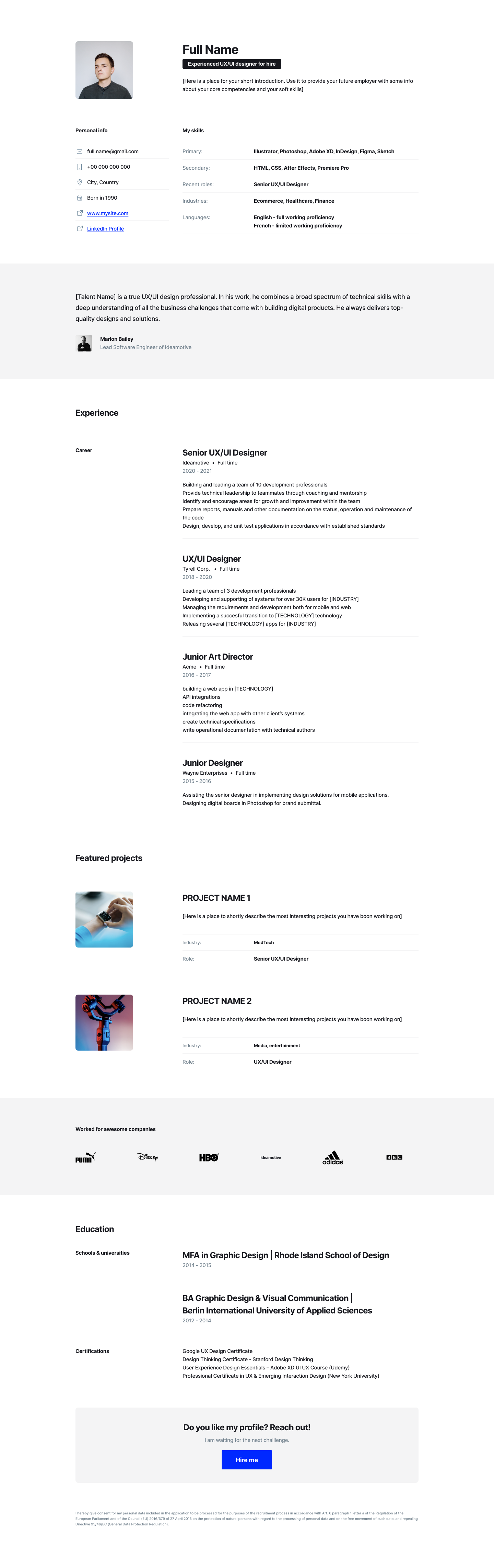 UI DESIGNER RESUME